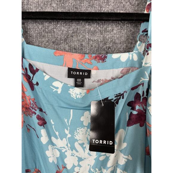 Torrid Babydoll Belinda Floral Still Water Squar Neck Tank Top Size 00 - Picture 4 of 8
